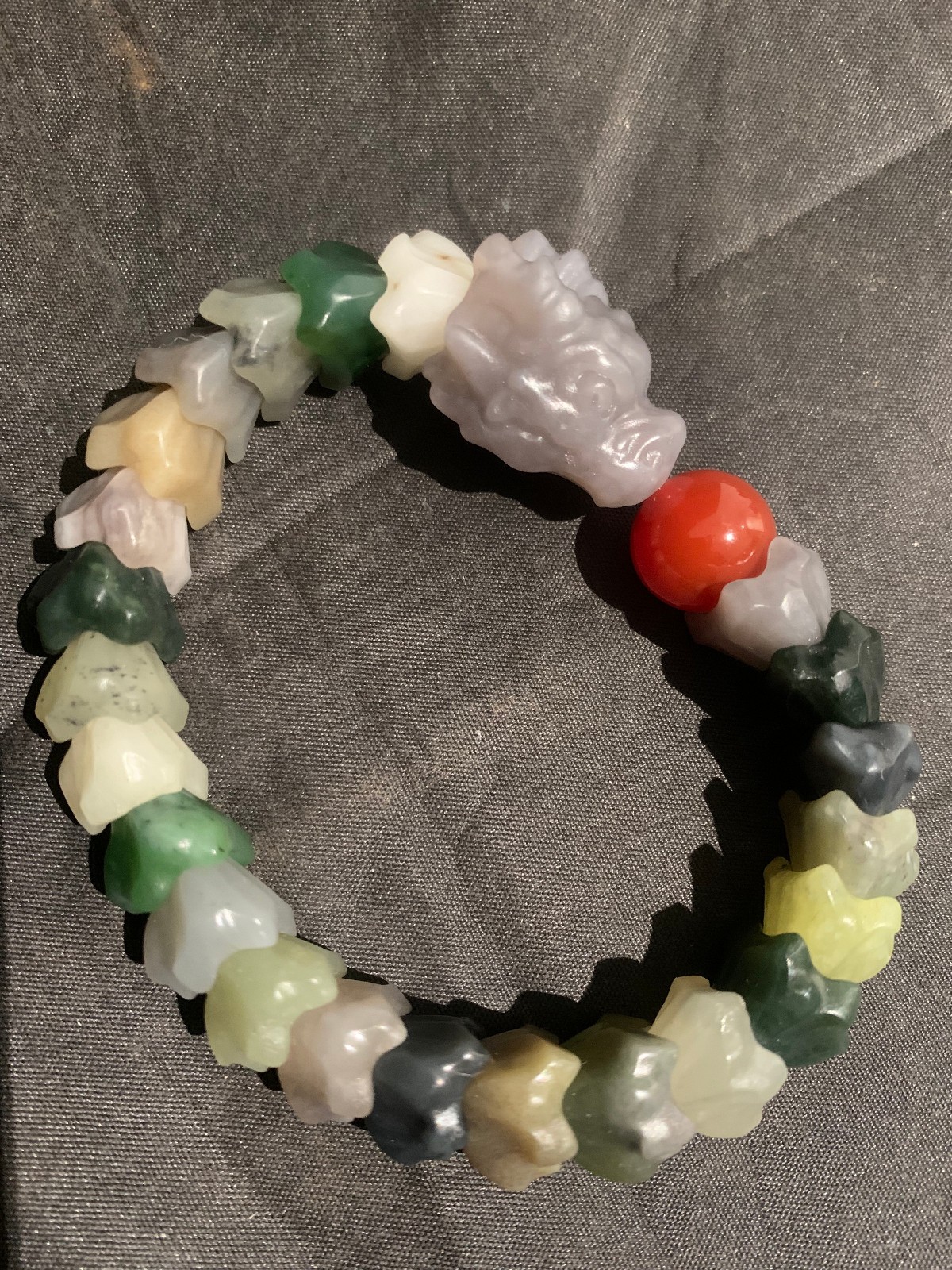 Rare Chinese Natural Multicolored Hetian Jade Hand Carved Beads Dragon Bracelet