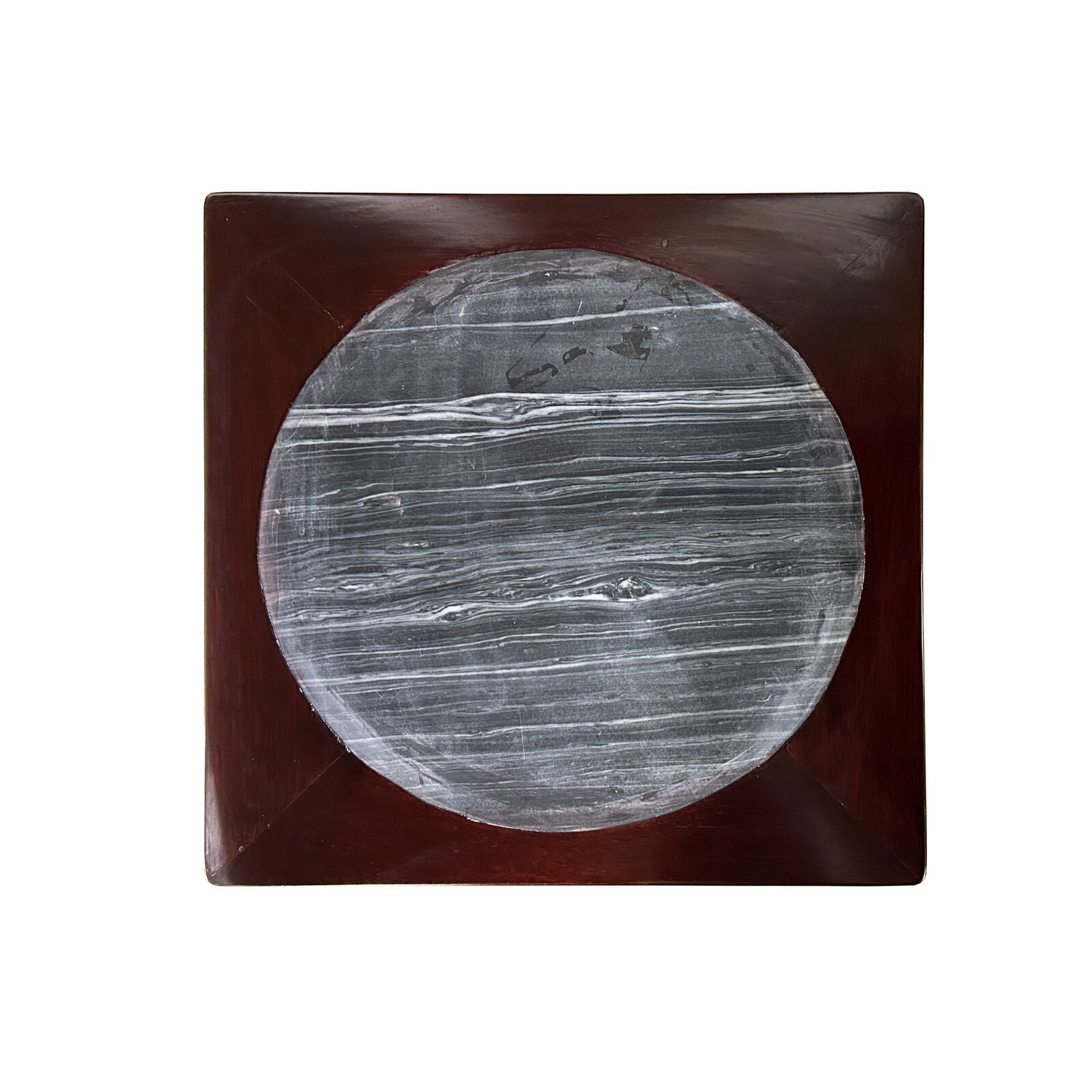 14.5″ Chinese Brown Wood Square Stone Top Vase Stand Display Riser ws3889