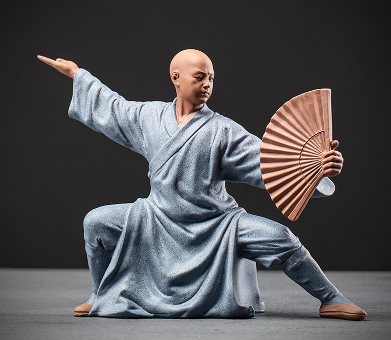 9.1″ Chinese Zen Figure Porcelain Monk Kong Fu Fan Statue Buddha Buddhism