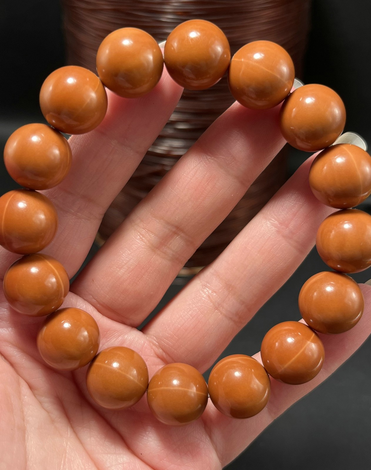 14.5MM China Olive Dentoliva Monkey Head 16PCS Smooth Round Beads Bracelet