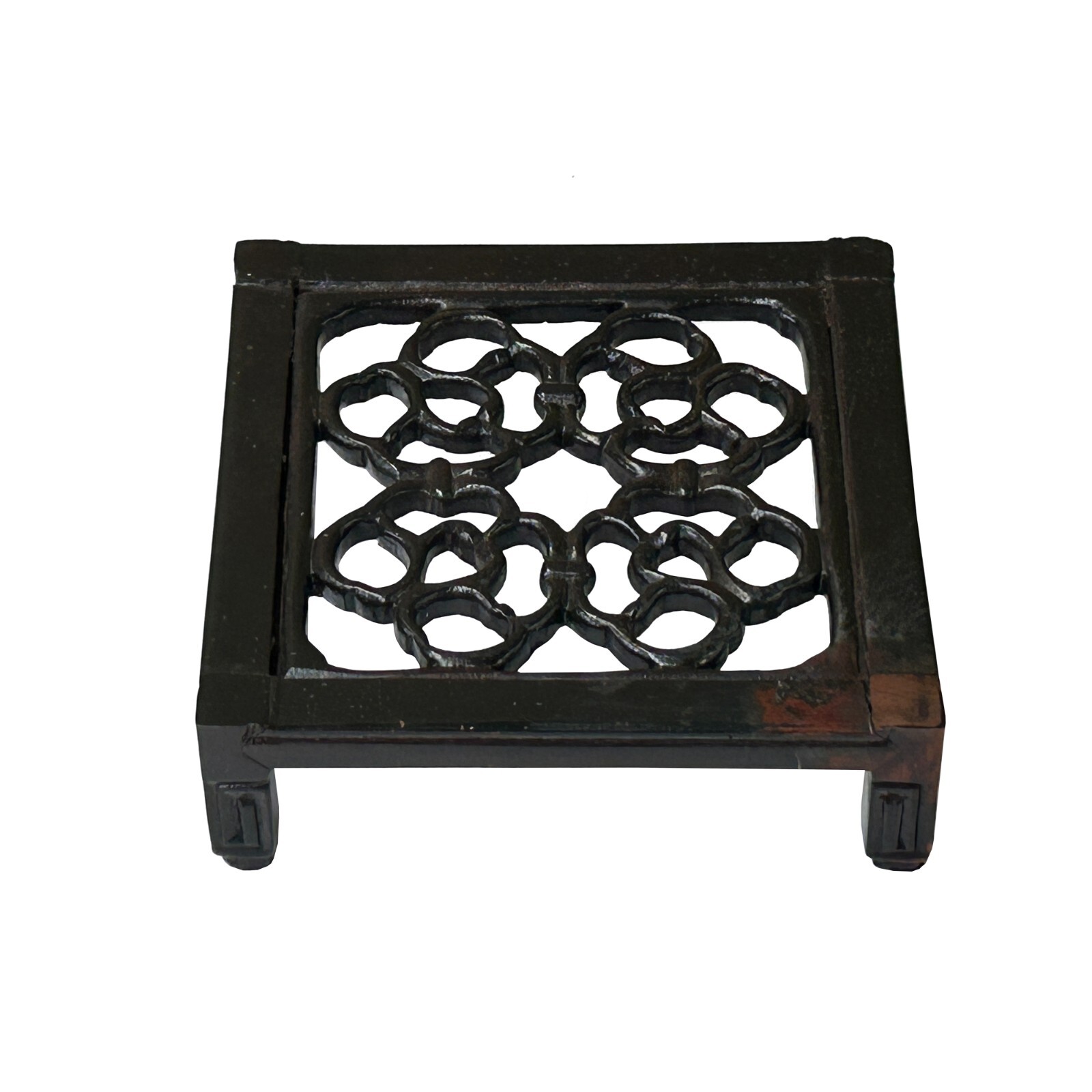 4.5″ Dark Brown Floral Open Pattern Square Wood Stand Riser ws4234