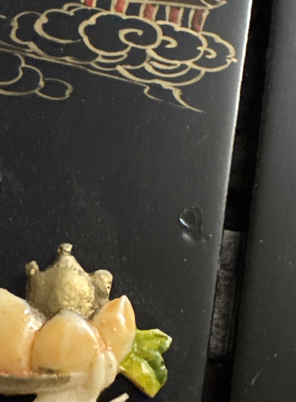 Vintage Oriental Black Lacquer Mother of Pearl Geisha 4 Panel Table Screen