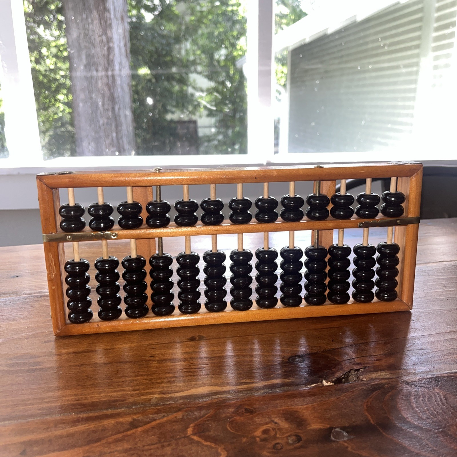 Chinese Abacus 13 Rods 91 Beads Brown Wood Black beads set of 2