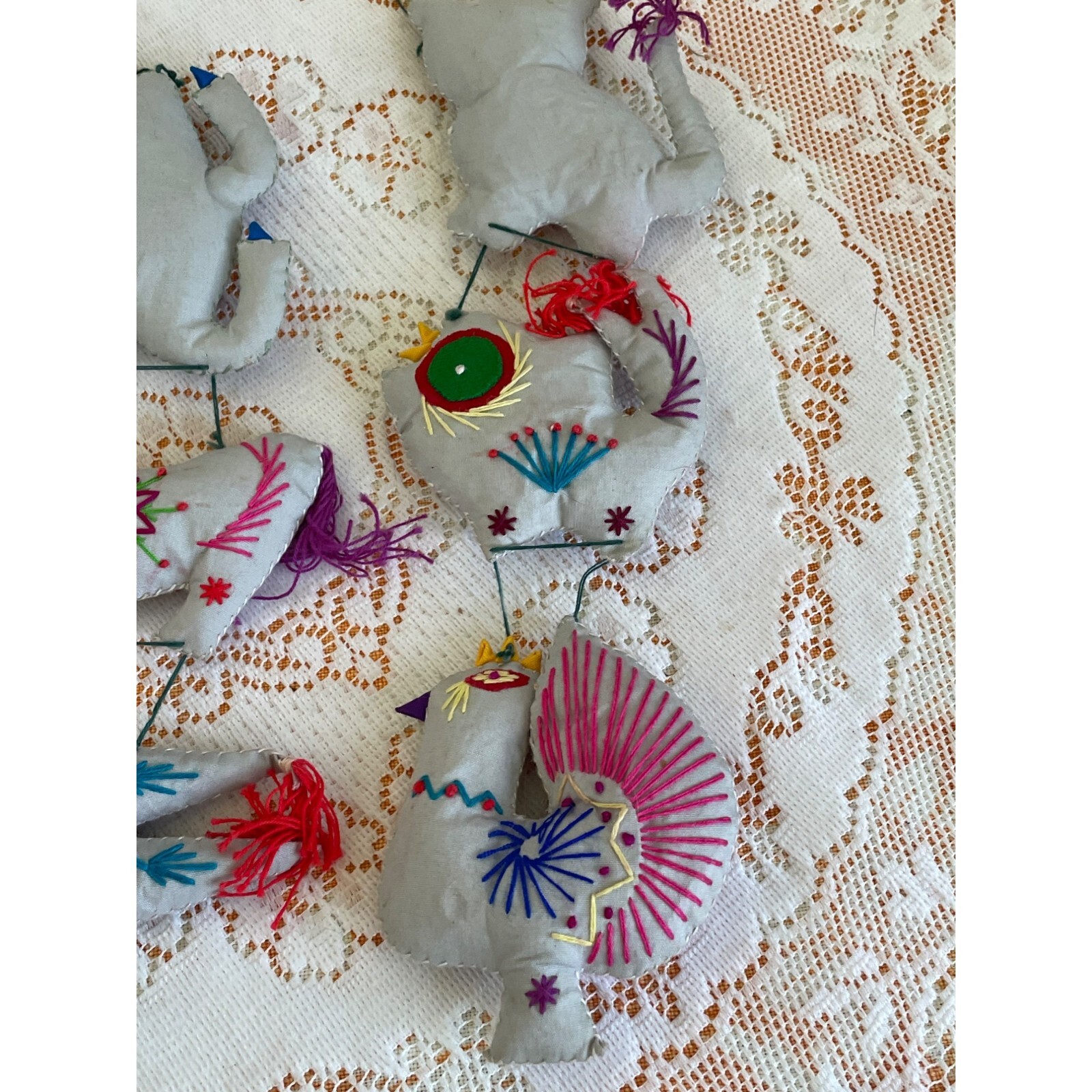 Vintage Folk Art Garland Ornaments Chinese Animals Embroidered Signs Of Zodiac