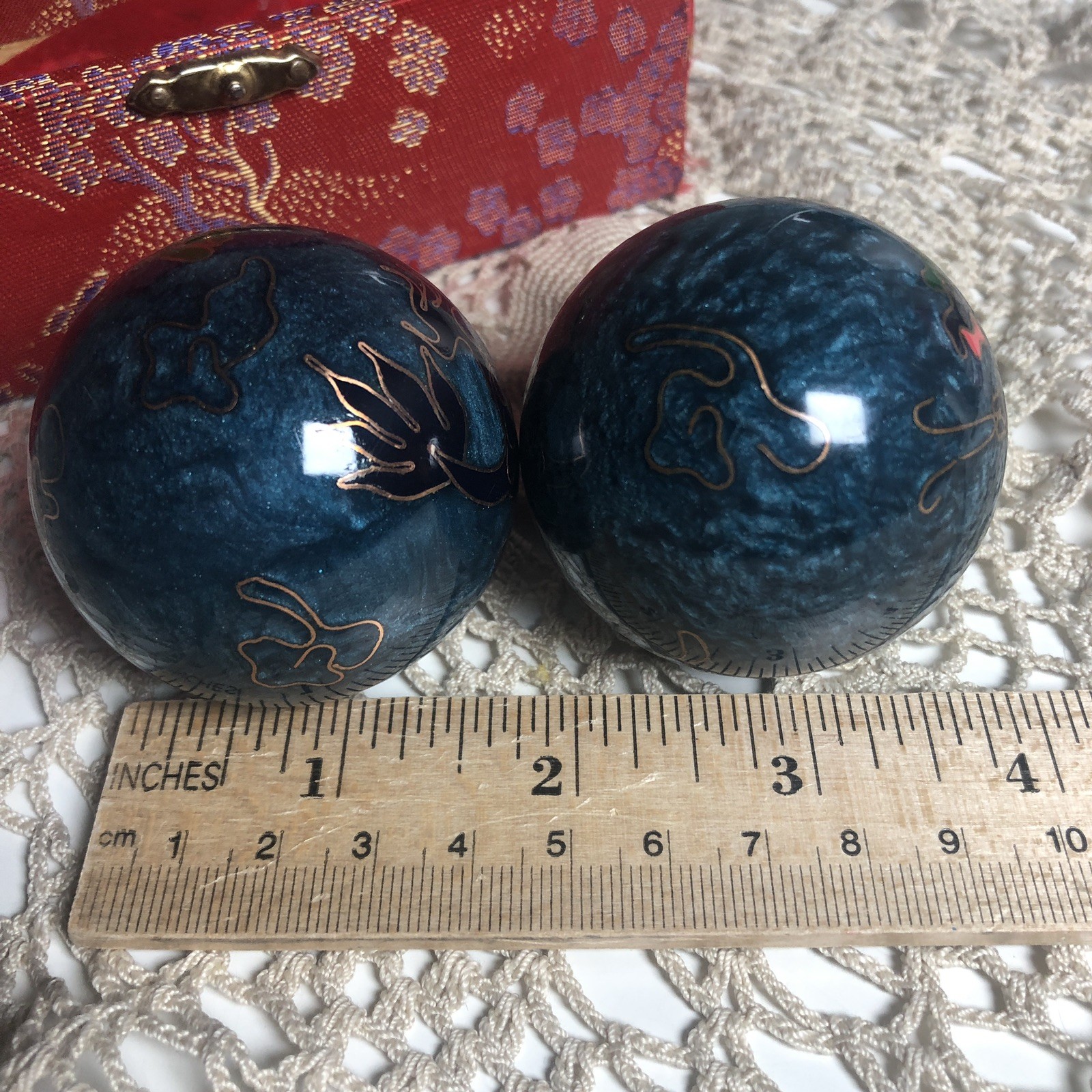 VTG Chinese Hand BaoDing IRON Balls Musical Chime Blue Black Box