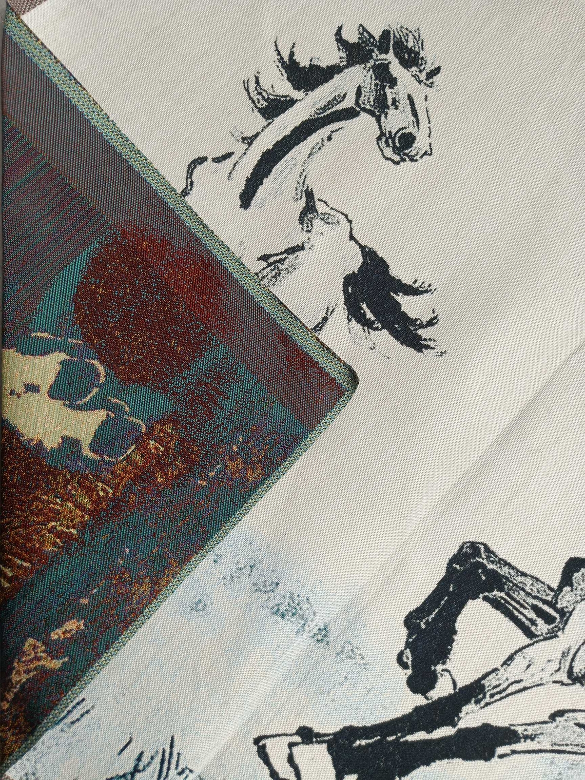 63″ China Cloth Silk Animal Horse Black Mural Wall Hanging Tapestry Meditation25