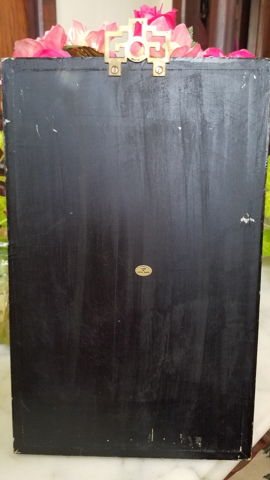 Black Lacquer Asian Mother of Pearl Wood Framed Wall Art
