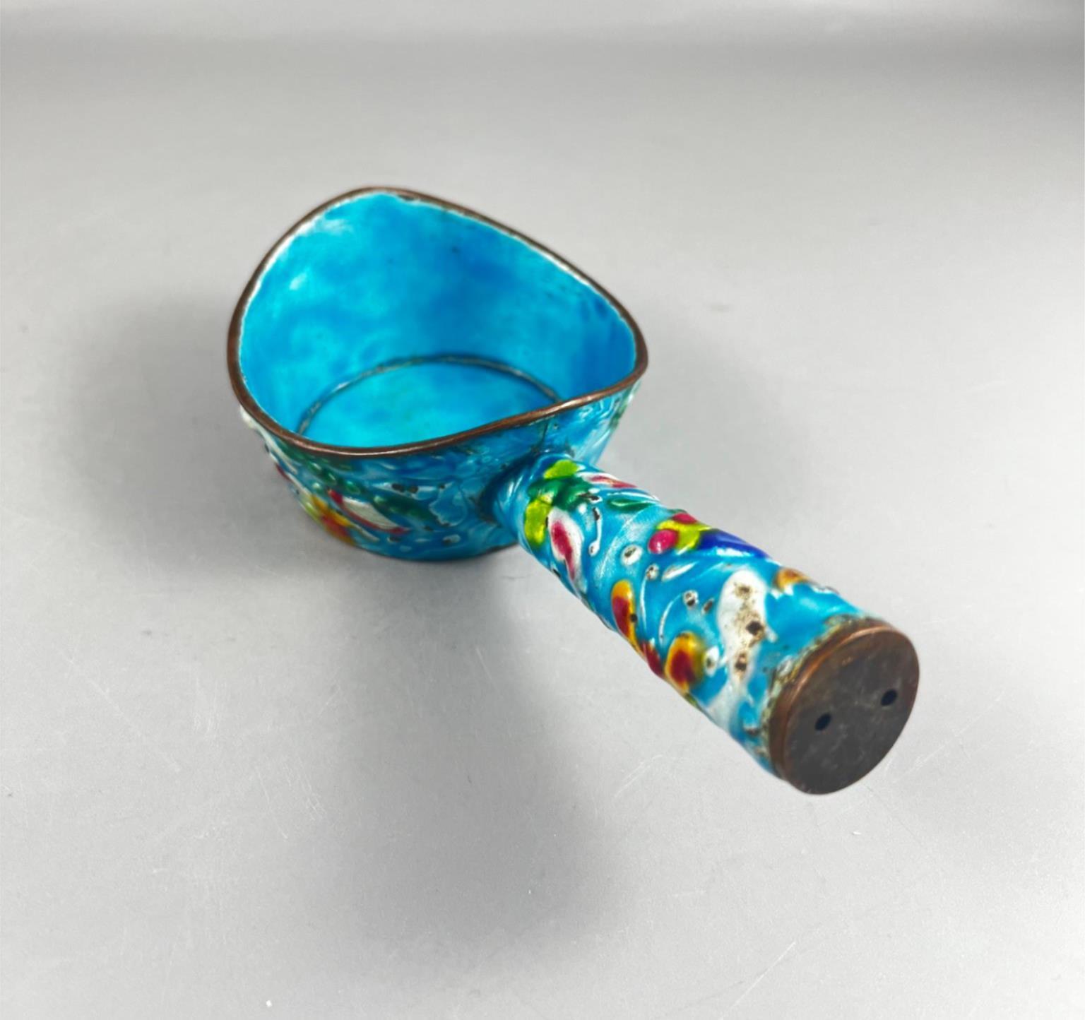 Vintage Chinese Enamel Cloisonne Painted Scoop Pan Silk Iron