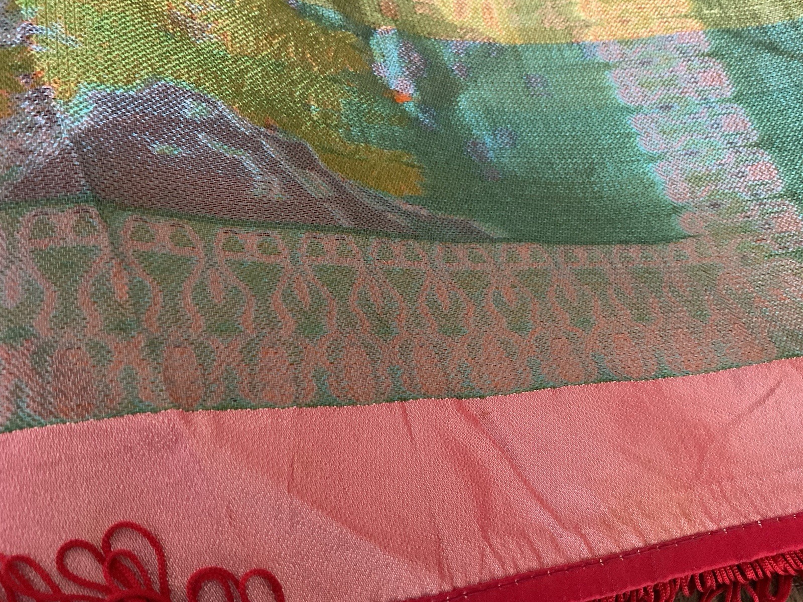 Vintage Brocaded Flowers brand Chinese Red Silk Tapestry Tablecloth 80″x54″