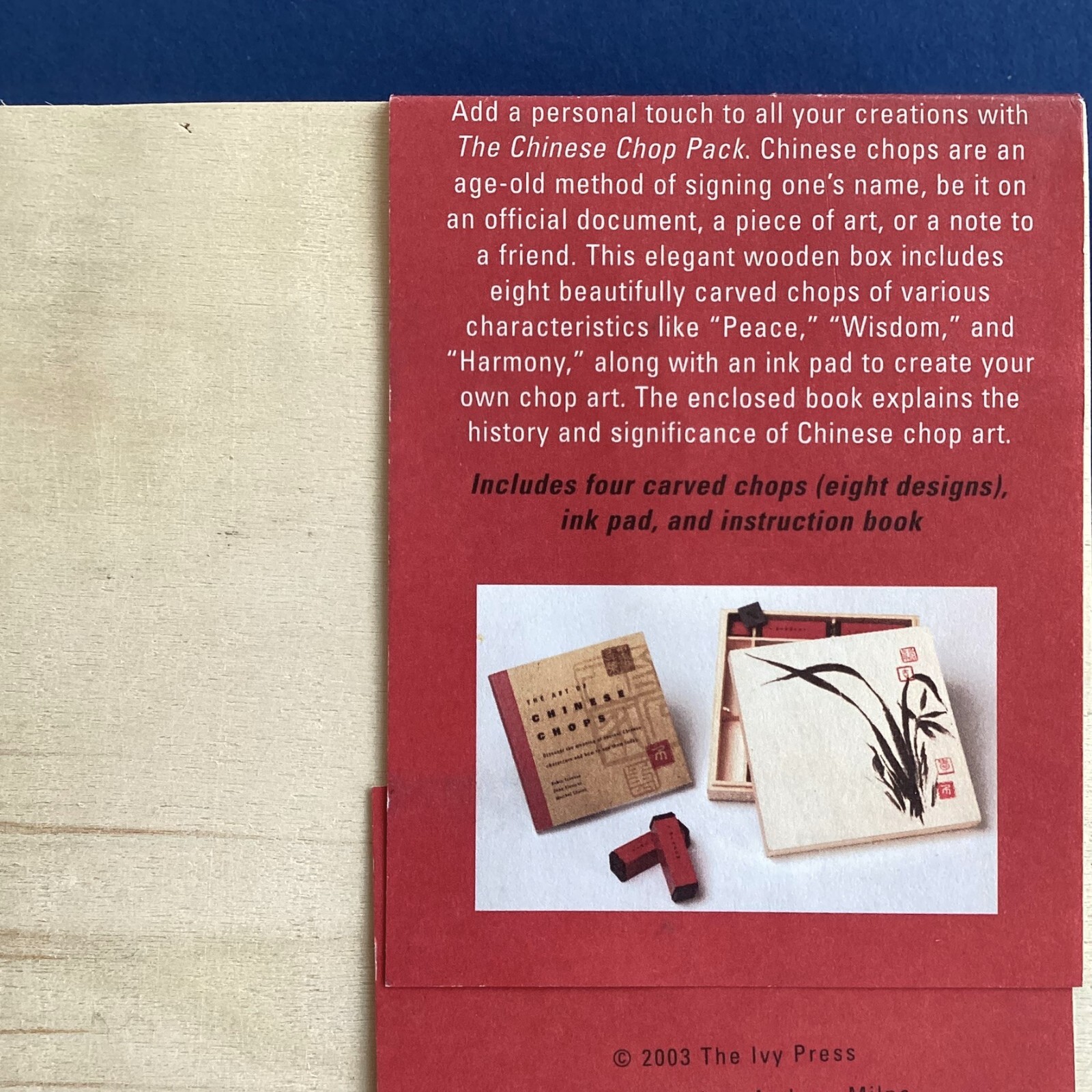 Chinese Chop Pack w 4 Double-Sided Chops Ink & Instructions in Wooden Gift Box