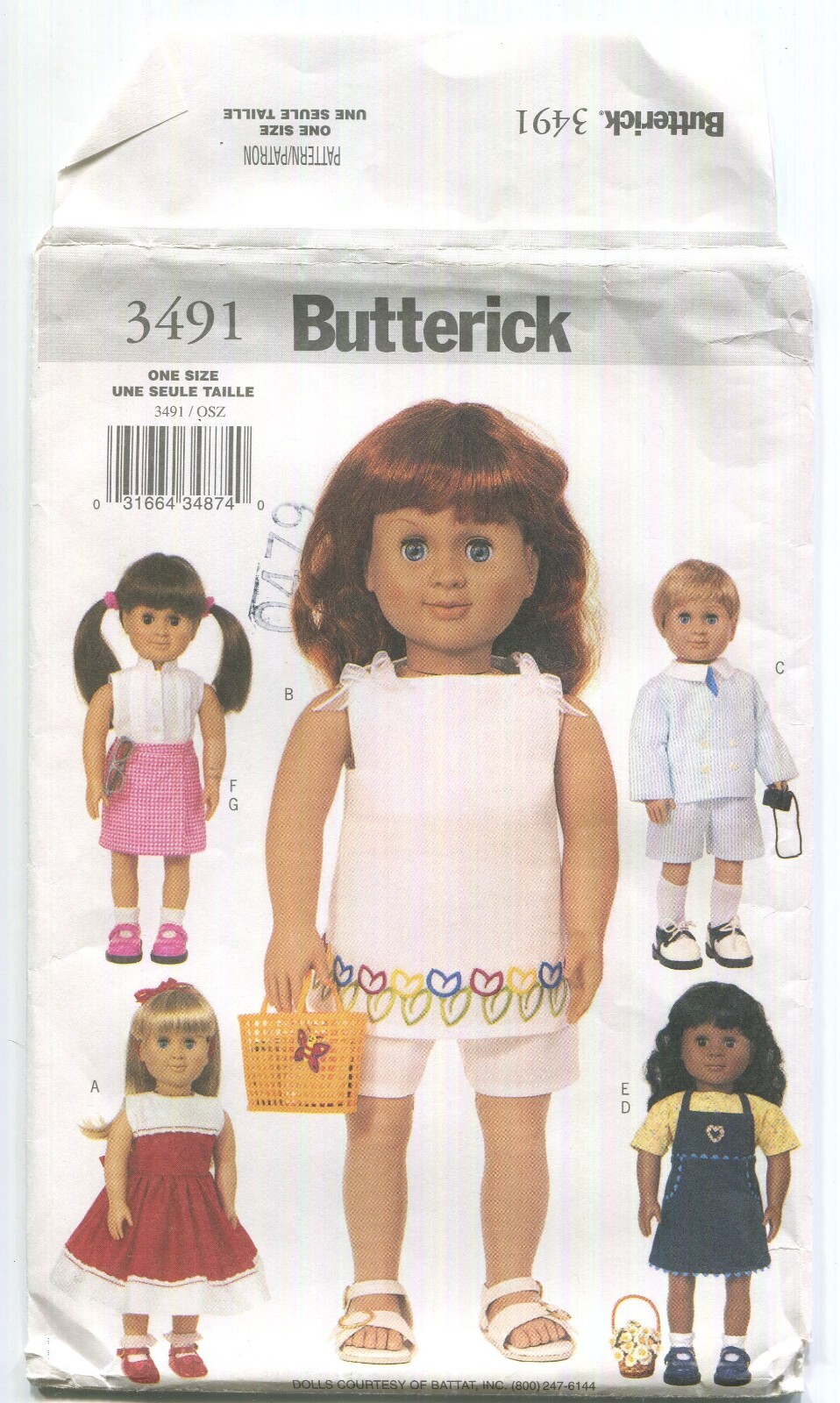 BUTTERICK 3491 DOLL CLOTHES FOR 18″ DOLL UNCUT 2002