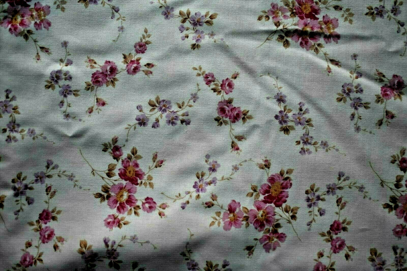 MULTI FLORAL SCREEN PRINT ON TAN 100% COTTON FABRIC 45X43 INCHES