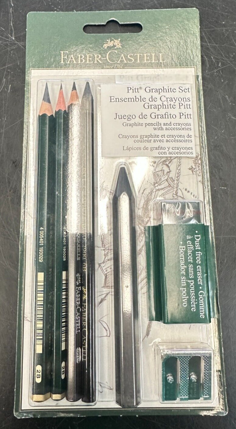FABER-CASTELL 112997T PITT GRAPHITE SET W/PENCILS CRAYONS & ACCESSORIES 7PC NEW