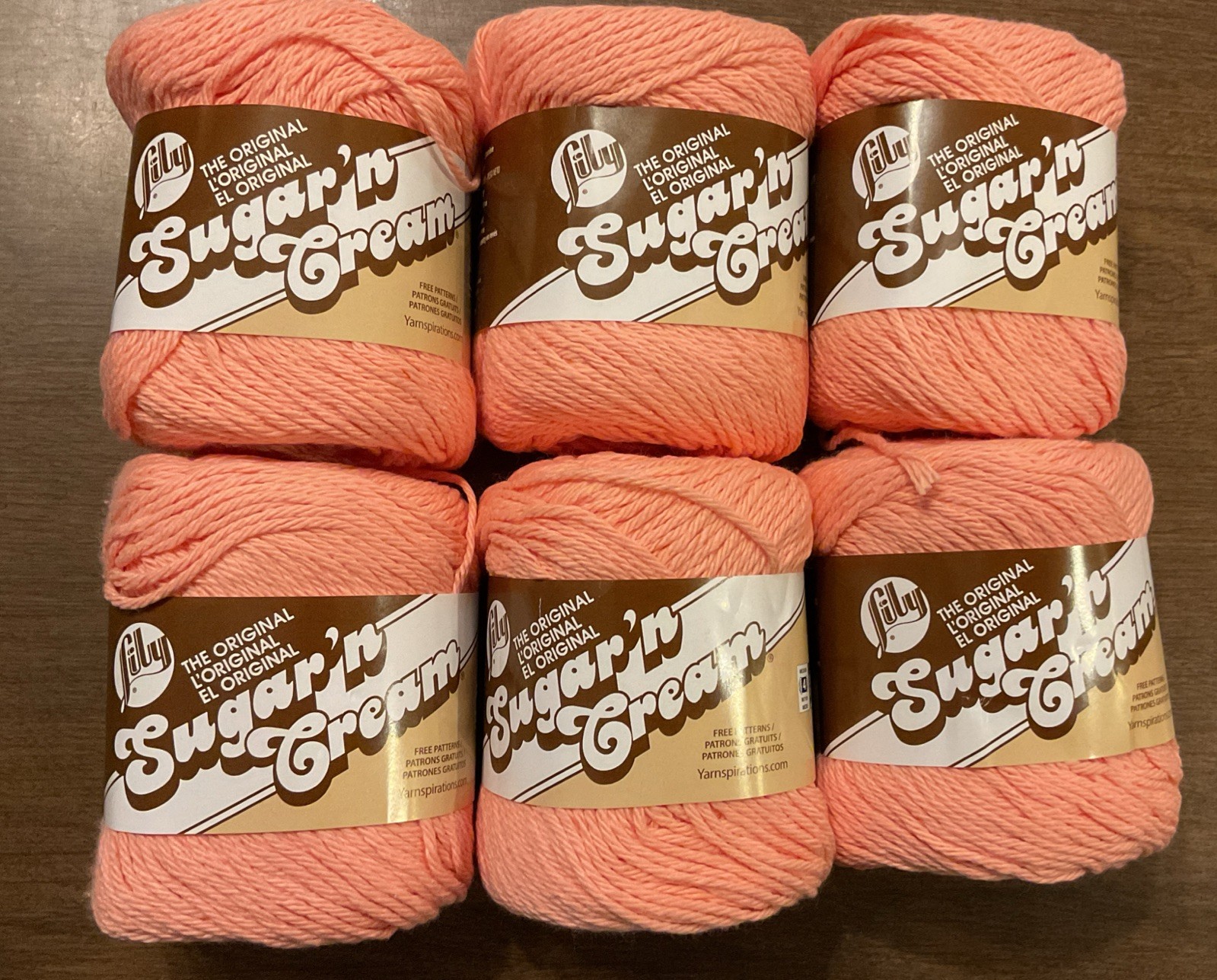 6 Skeins Lily Sugar ‘n Cream Cotton Worsted Yarn Crochet Knit ~ Tea Rose ~ Lot