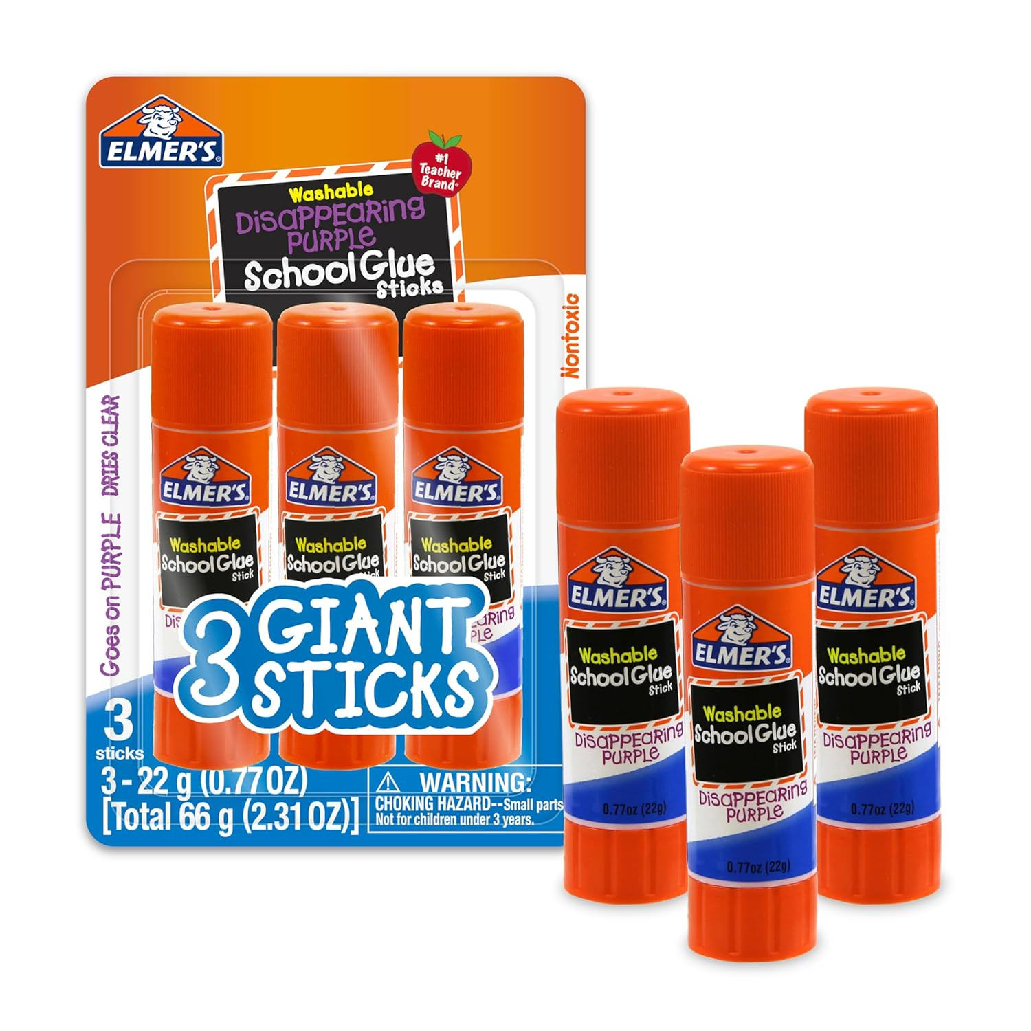 Purple School Glue Sticks Washable 22g 3 Count Poster Vision Board Craft (76 cha