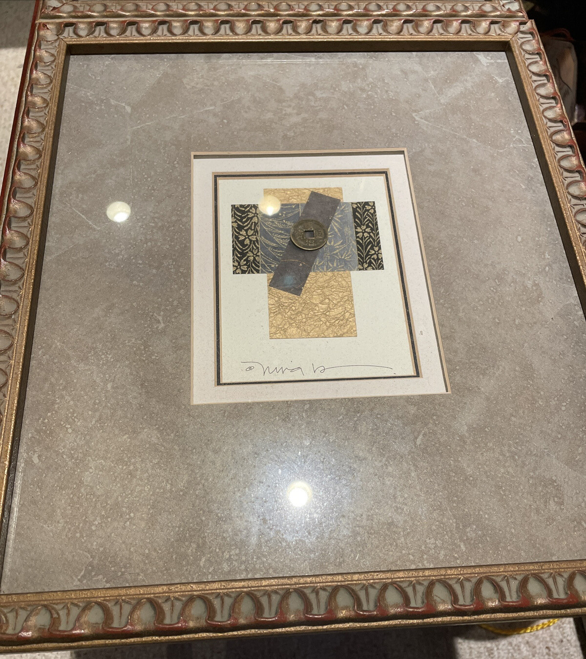 2 Chinese coin round w/square hole custom framed 16.5″ x 14.5″ matted,signed art