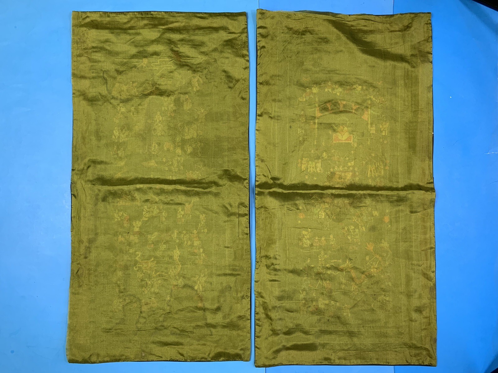 2 Vintage Chinese Hand Embroidered Silk Tapestry Wall Hanging Panels Children