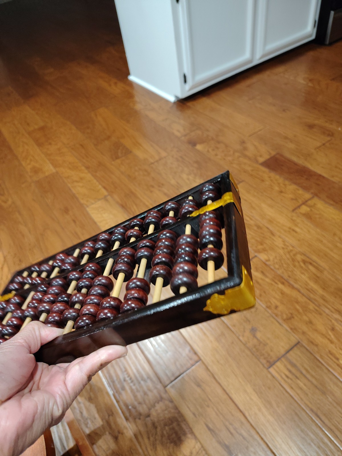 Vintage Chinese Abacus Wood & Brass Lotus Flower Brand Calculator 13 Row 91 Bead