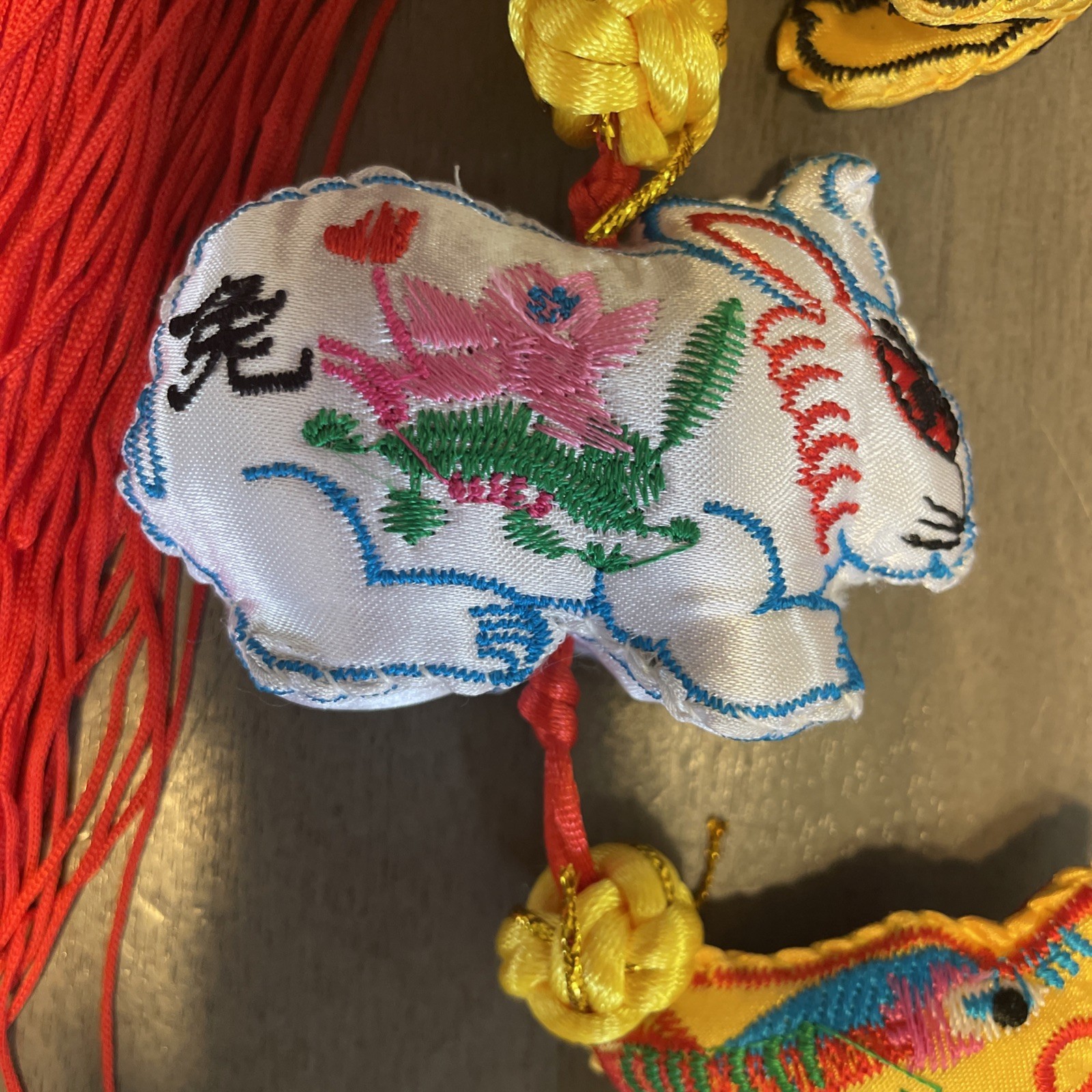 Chinese Zodiac String Of Ornaments Embroidered Hand Made Folk Art 55”