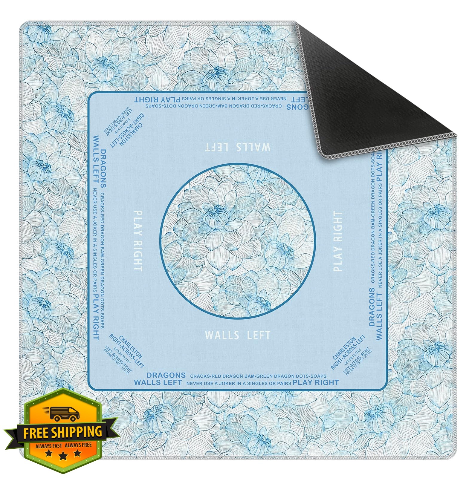 FDHSPAAM Blue Chinoiserie Floral Mahjong Mat 31.5 x 31.5 Inch, Elegant Asian …