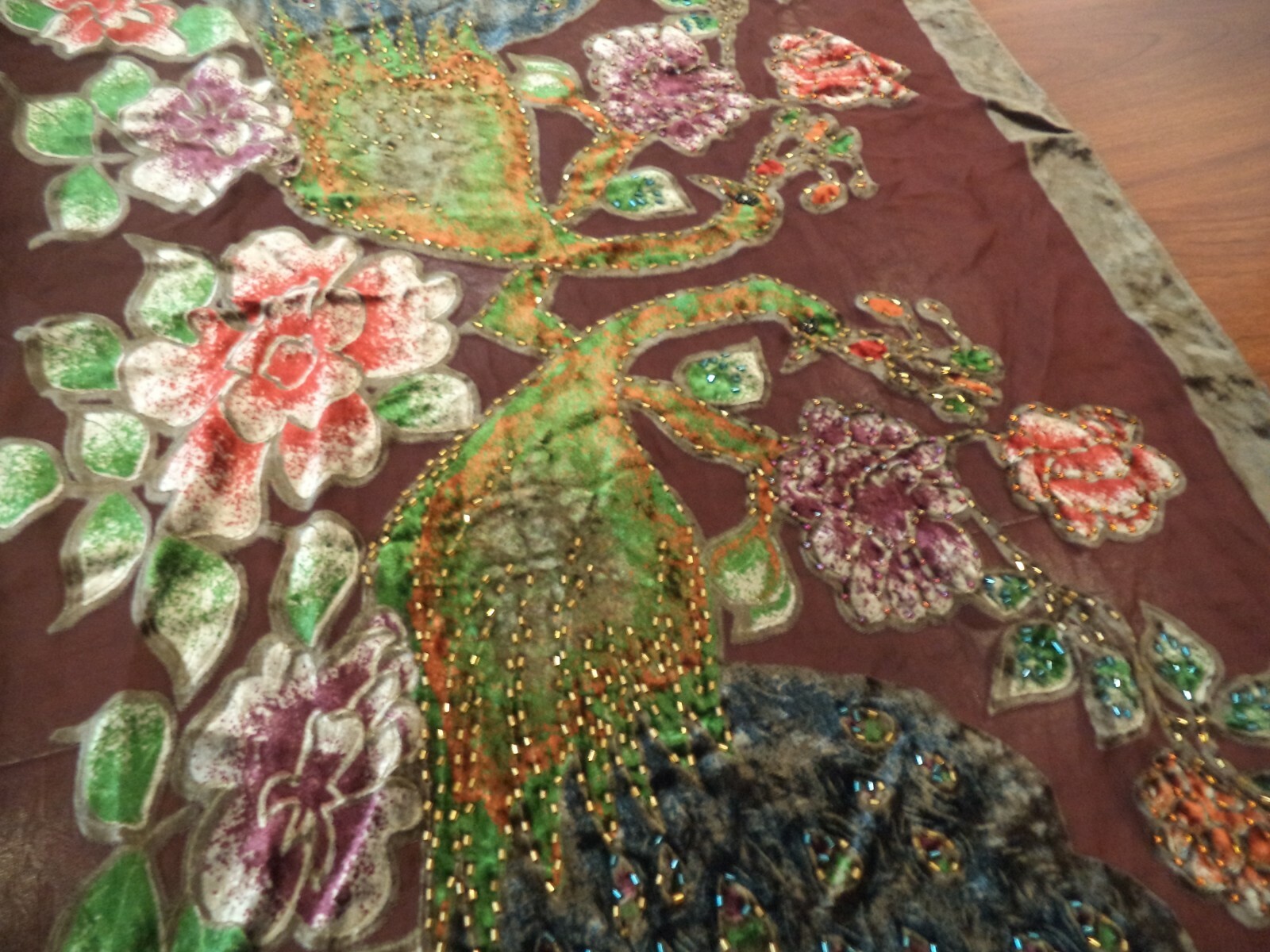 Nanjing Yunjin Brocade PEACOCK”S 68″ LONG IN ORIGINAL BOX