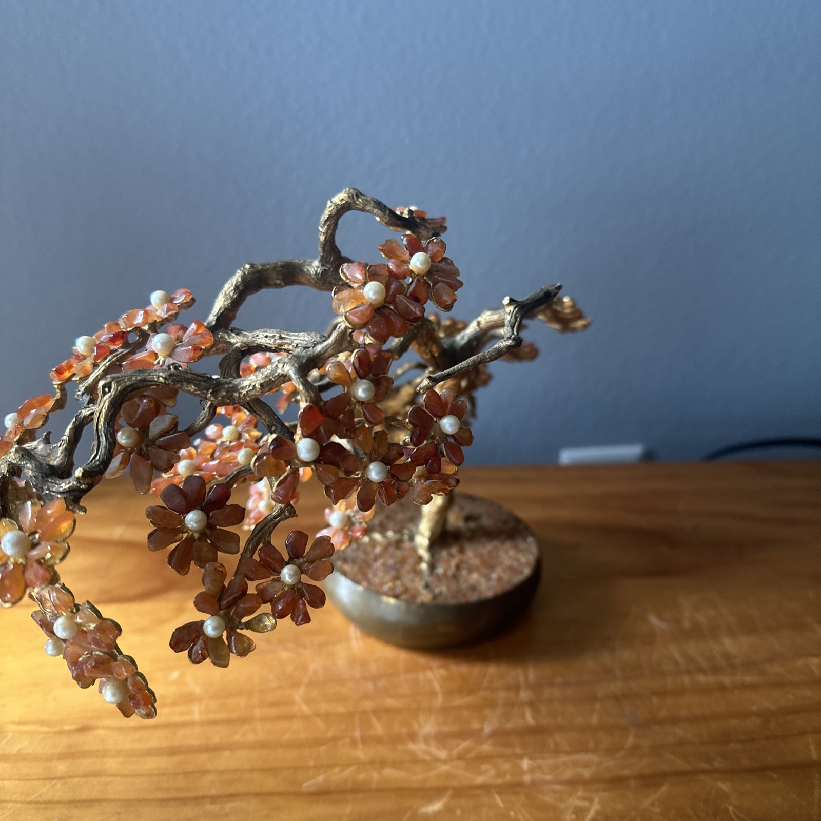 Vintage Antique Chinese Orange Carnelian Bonsai Tree