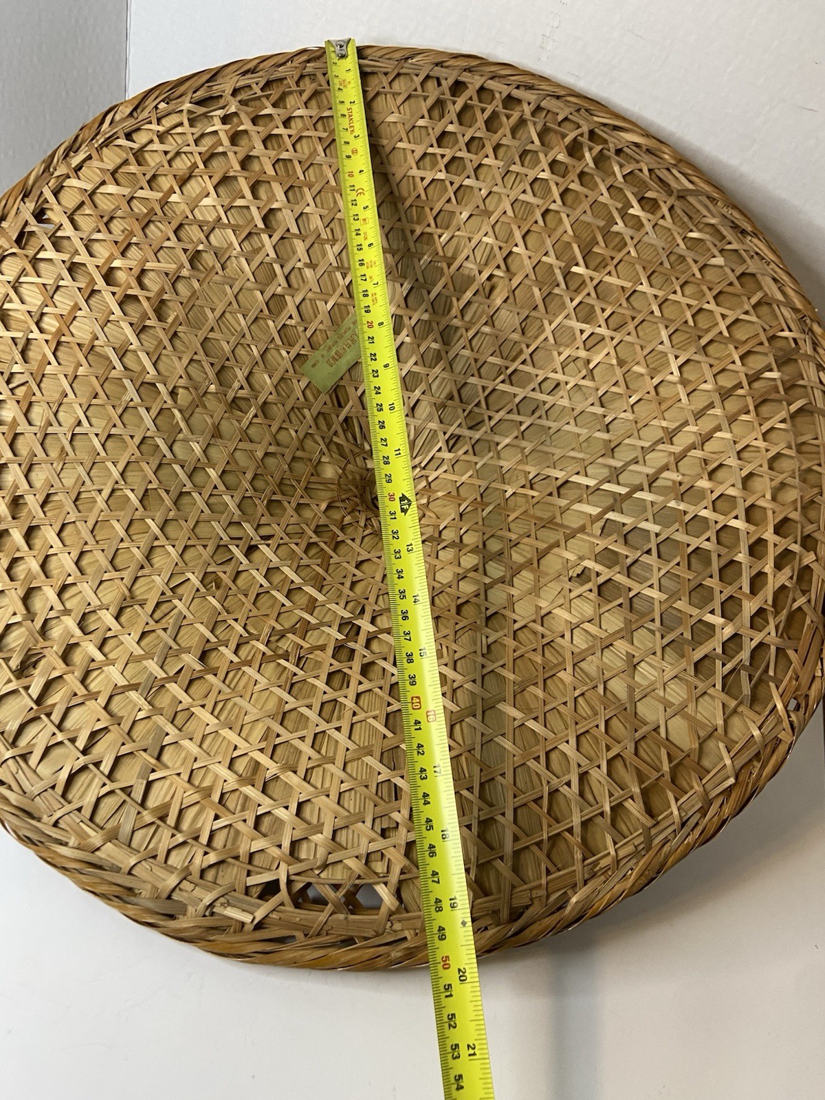 Vtg Asian Chinese Coolie Conical Hat Rice Paddy Sun Intricate Woven Bamboo 20 in