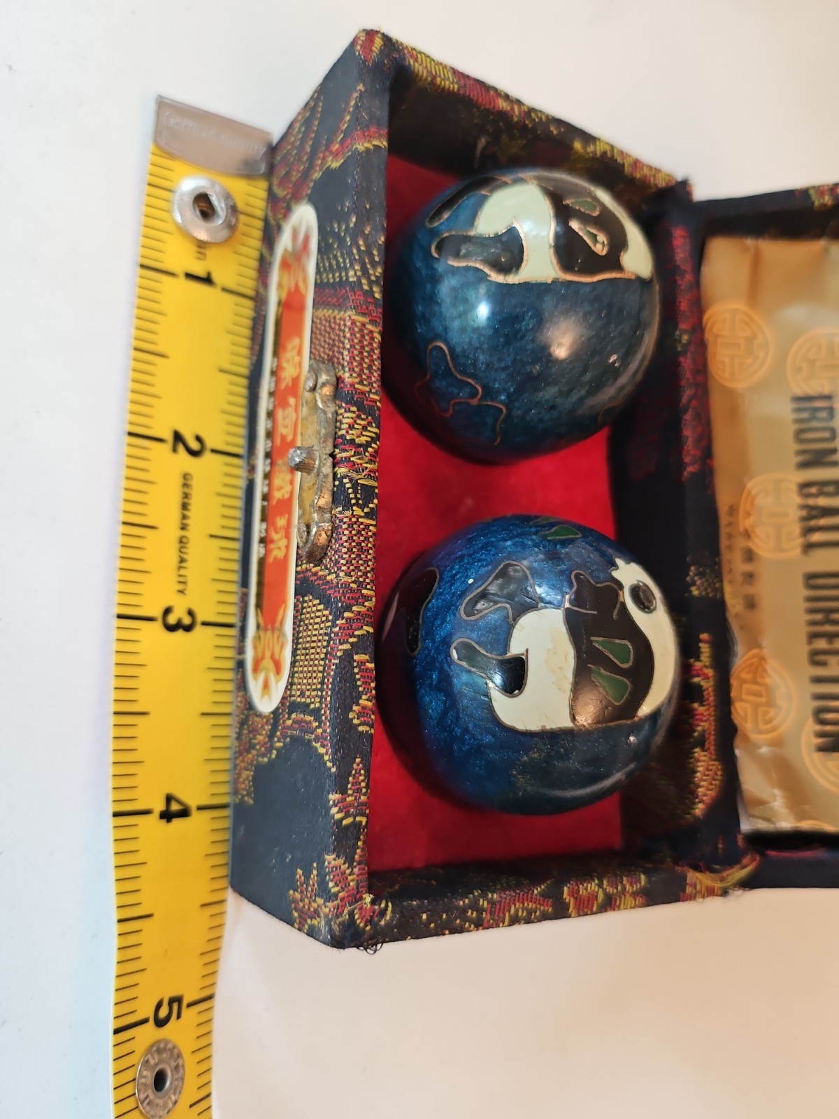 Pair Vtg 1985 Shou Xing Baoding Iron Ball Direction Chime Pandas