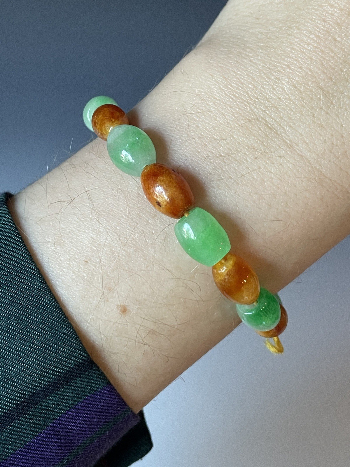 20th C. Chinese Carved Jade & Carnelian Agate Stone Beaded Bracelet