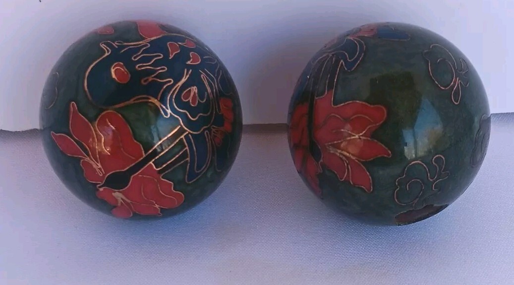 Vintage Chinese Cloisonne Enamel Musical 2″ Worry Balls