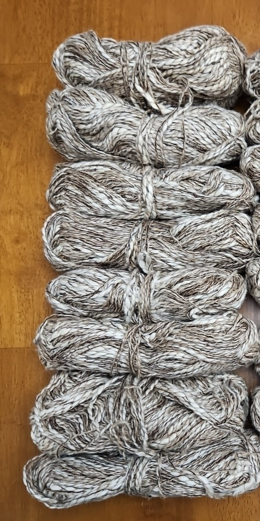 Lot Of 8 skeins of rustic, slub-textured yarn natural brown color blend