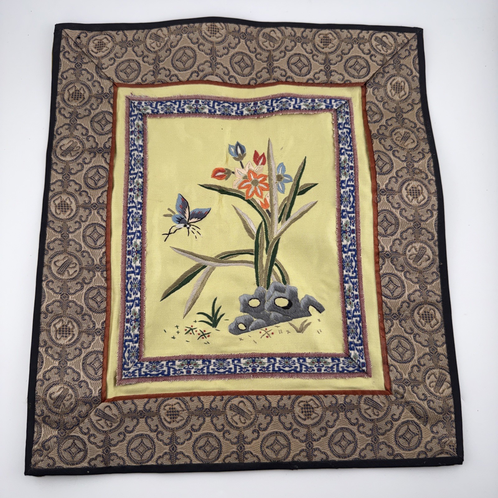Vintage Chinese Silk Embroidery Flower Hand Embroidered Panel Number 07 10×11.5