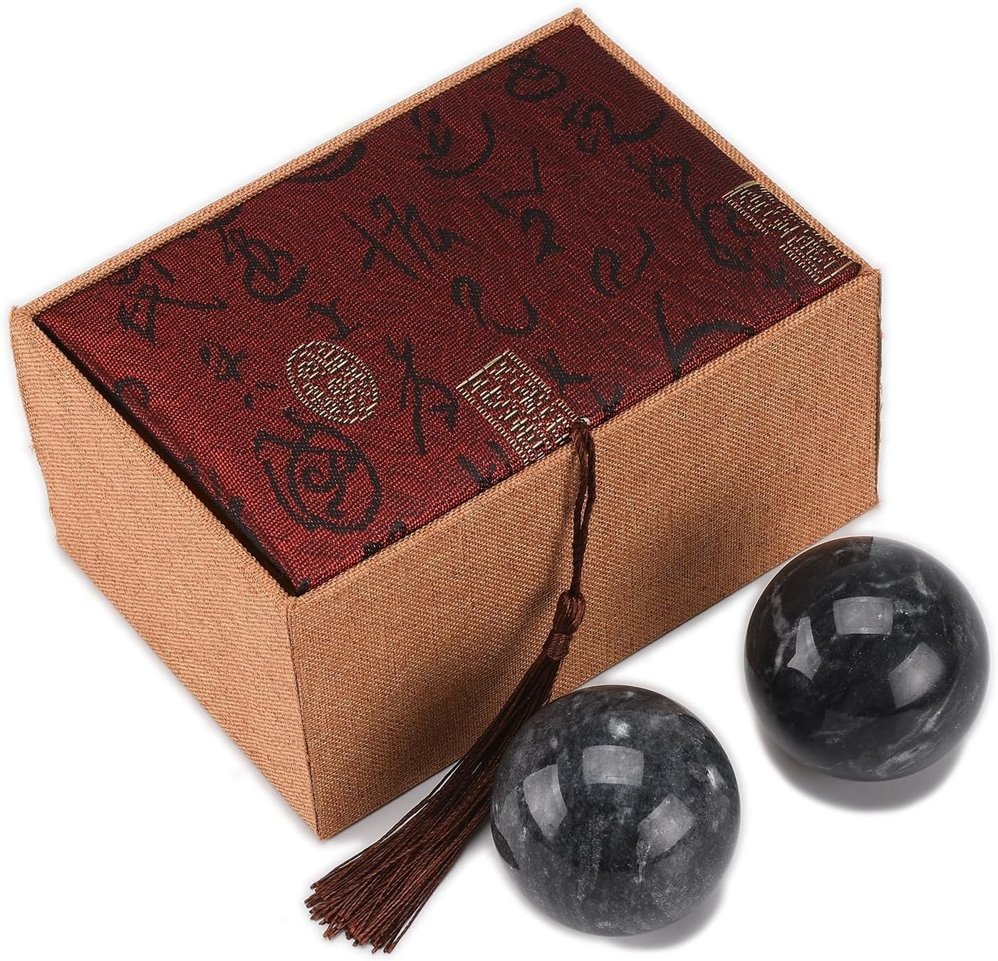 Elegant 2” Dark Grey Marble Baoding Balls for Stress Relief & Relaxation