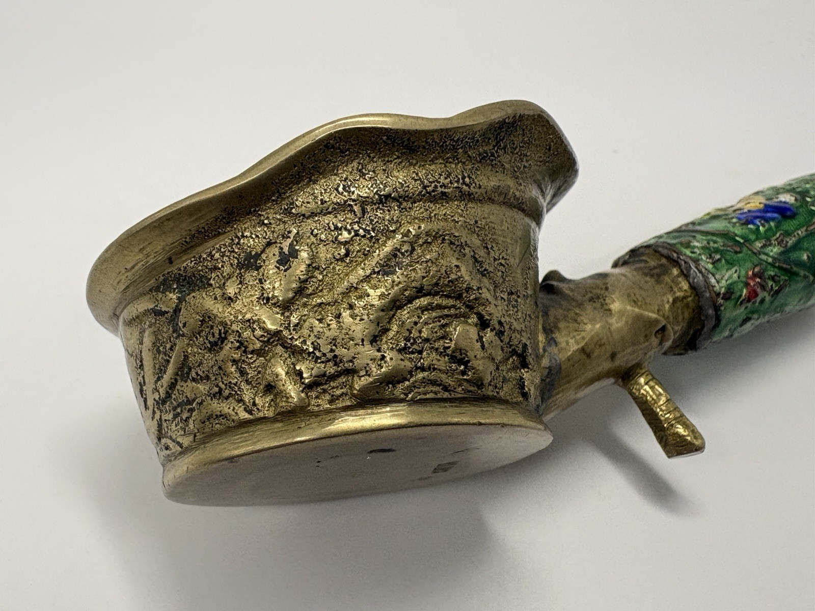 Vintage Chinese silk iron or coal iron with Cloisonné enamel handle