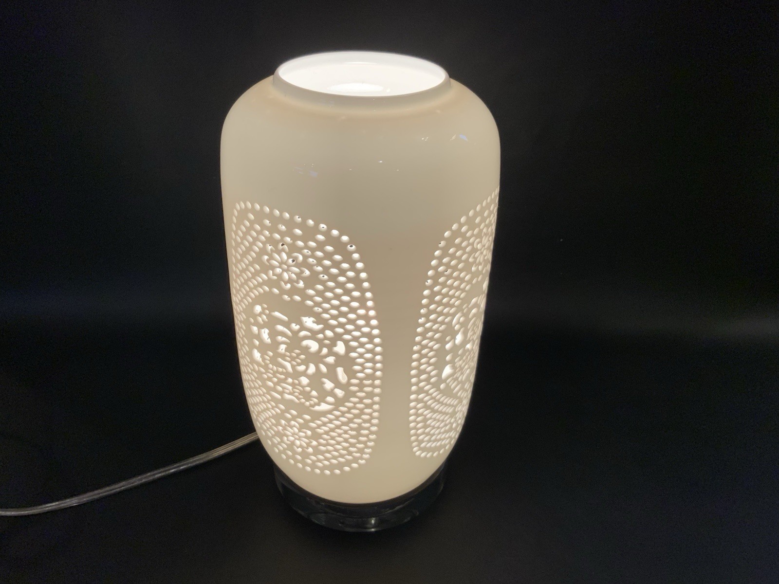 Lamp Pierced White Bone China W/Lucite Base Modern