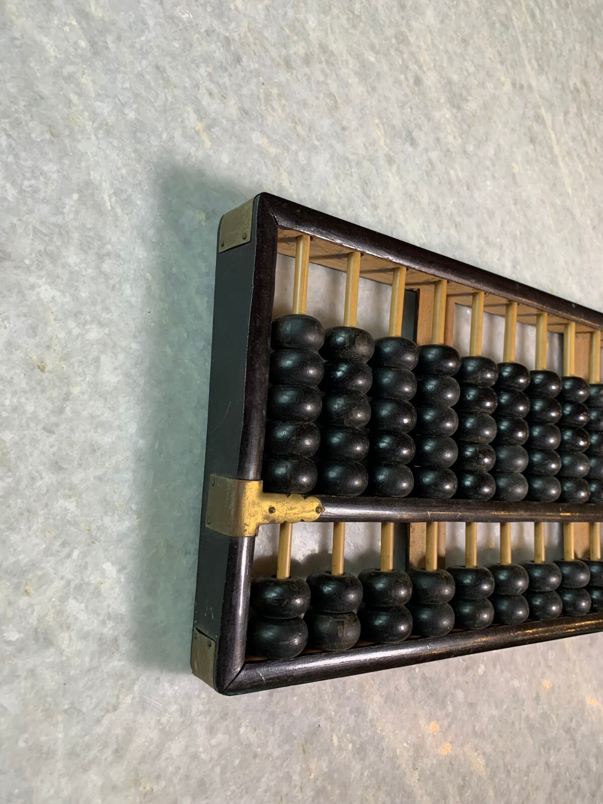 Antique Vintage Mid Century Lotus Flower Brand Wood Wooden Abacus Brass Accents!