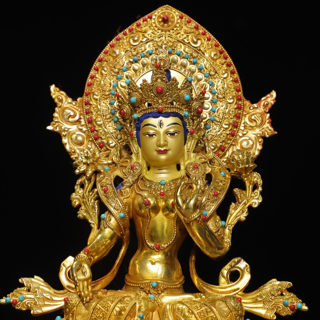 Bronze gilded painted statue of the Longevity Buddha