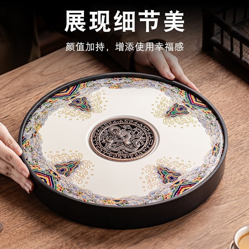 New Ceramic Tea Tray Small Water Storage Drainage Gongfu Tea Table Home Use