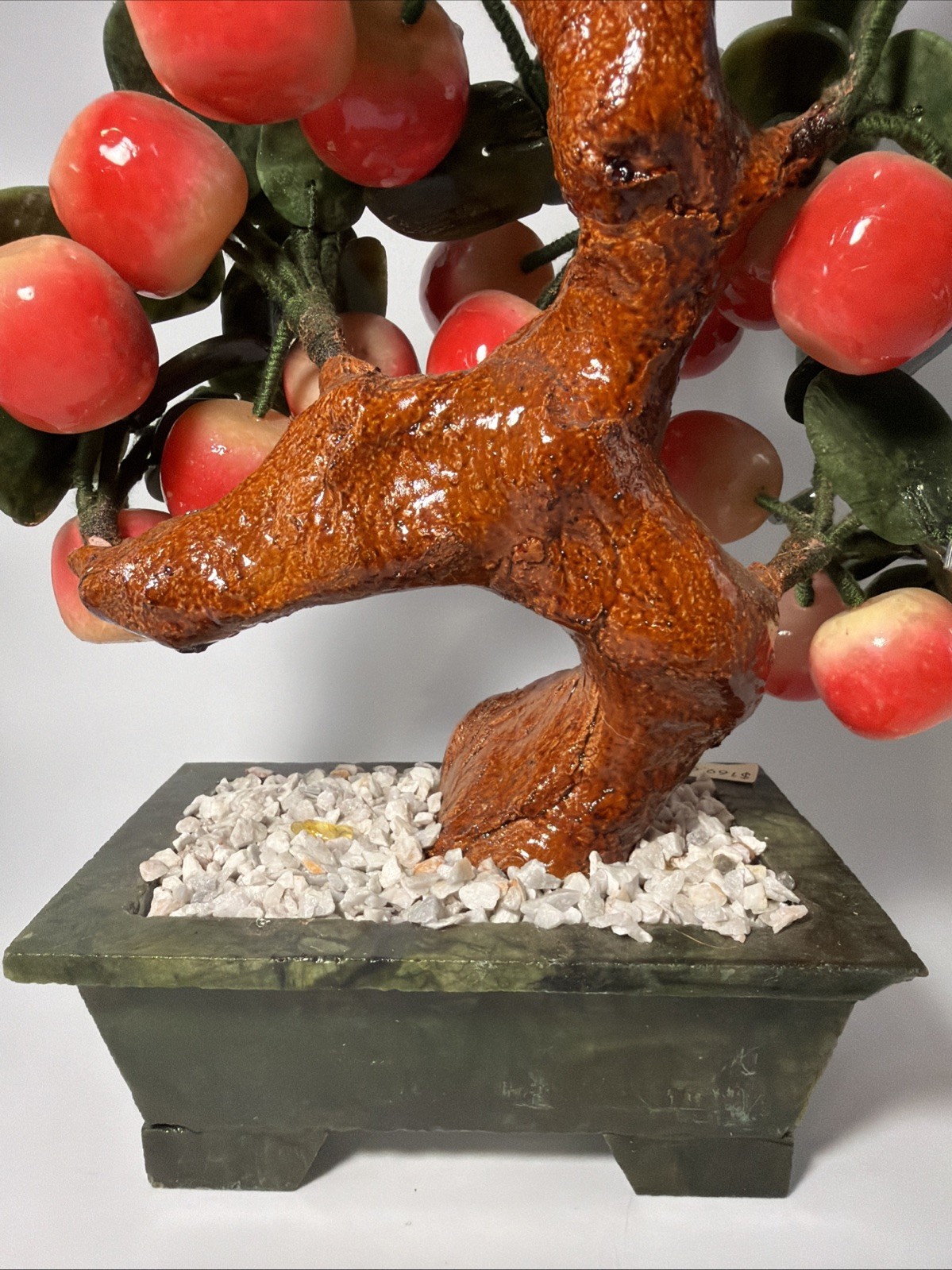 Vintage Chinese Jade Peach Bonsai Tree Sculpture Large ~14inch Heavy ~6lb
