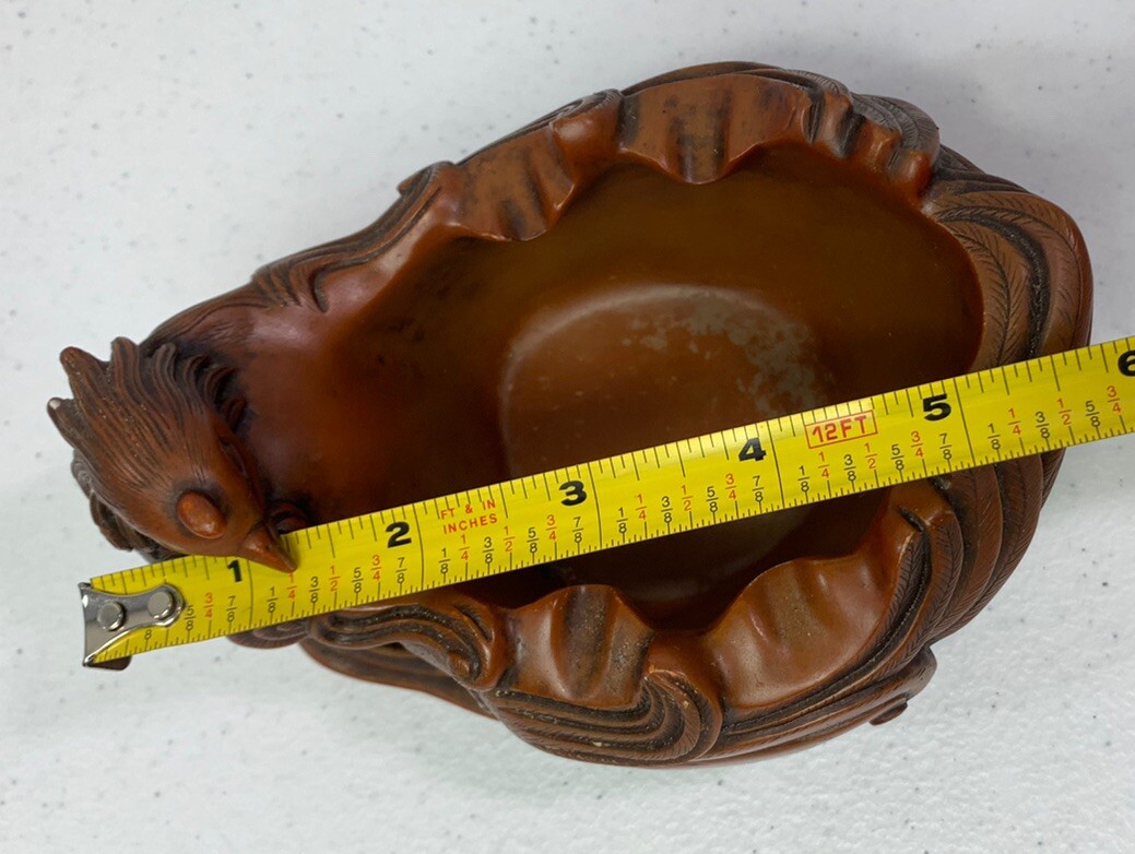 Vintage Chinese Boxwood Hand Carved Peng Bird Ashtray Trinket Box
