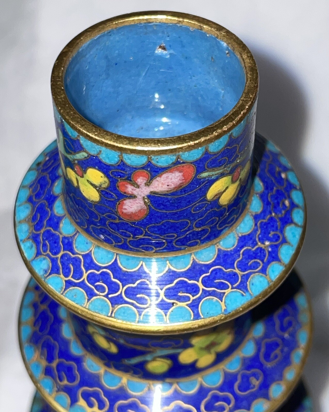Vintage Chinese Cloisonné 4 Stacking Trinket Jars Or Cups ? Pagoda As-Is No Top
