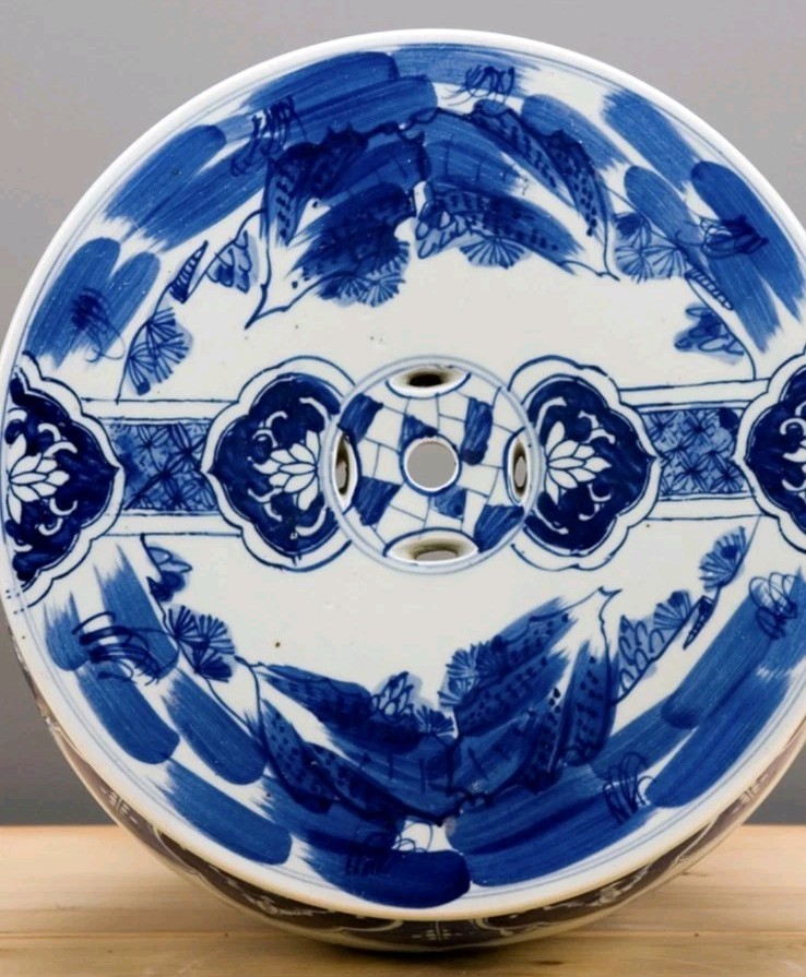 GARDEN STOOL BLUE AND WHITE CHINOISERIE STAND-15″ x 19″ H