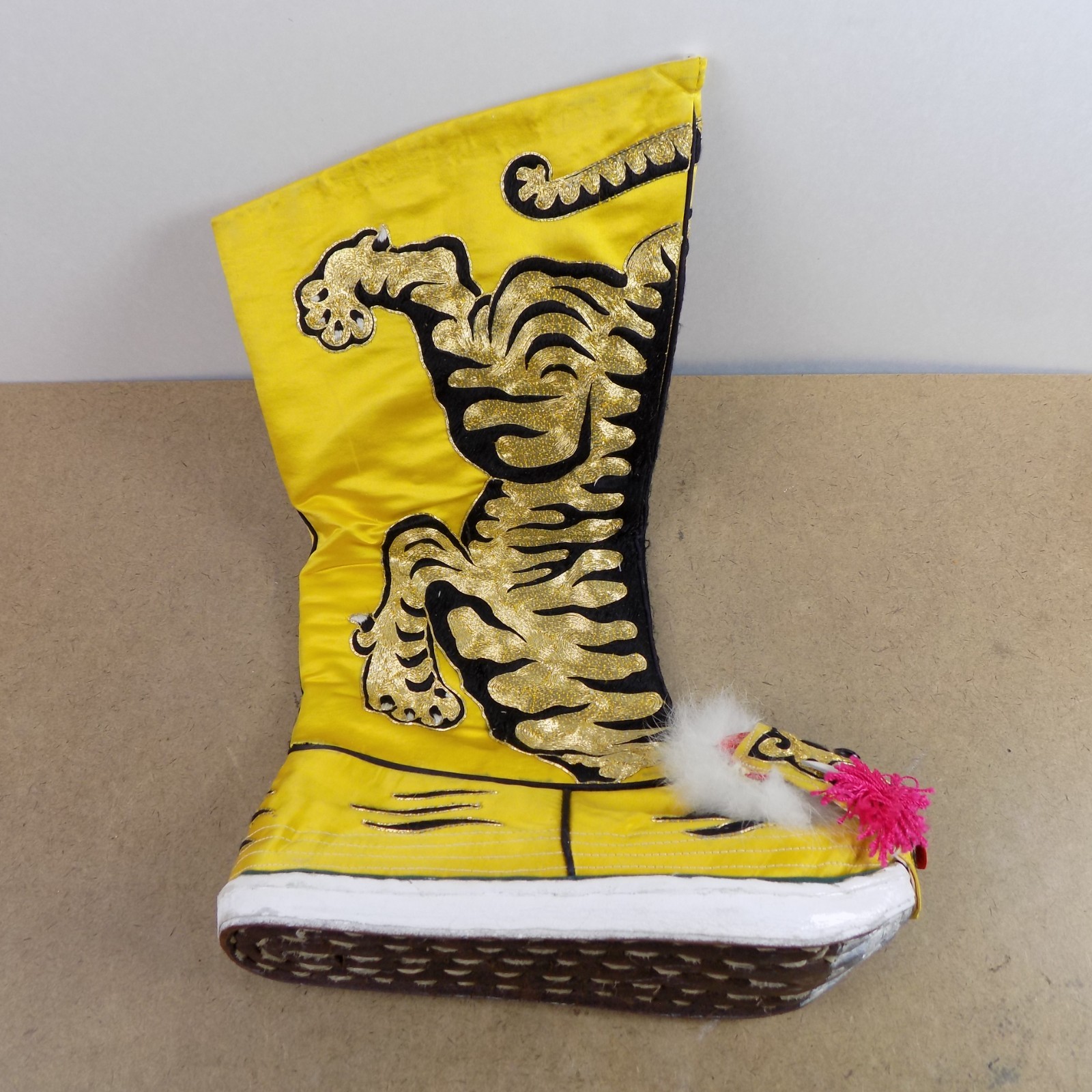 Pair of Vintage Chinese Opera Theater Tiger Shoes Boots 10.5″ x 3.25″ x 16″ VGC