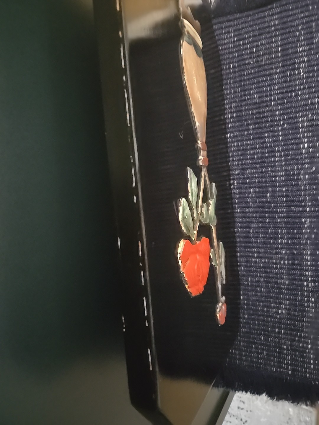 Black Lacquered Carved Soapstone Wall Decor W Flowers In Vase. 1950’s Asian