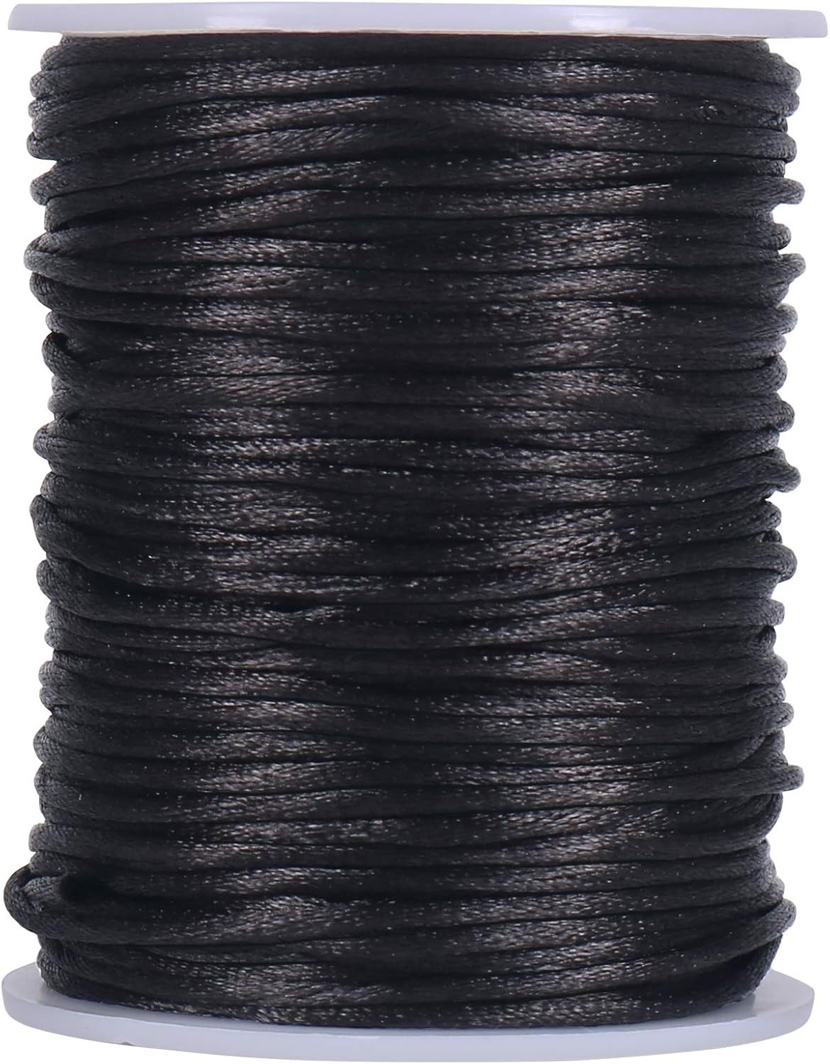 Nylon Satin Cord 295 Feet 2mm Black Silky Rattail Cord Necklace String for Je…