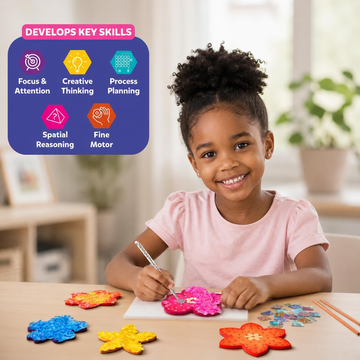 Poke-in Art Flower Bouquet DIY Wood Craft Kit Mess-Free Creative Play Ages 4-9