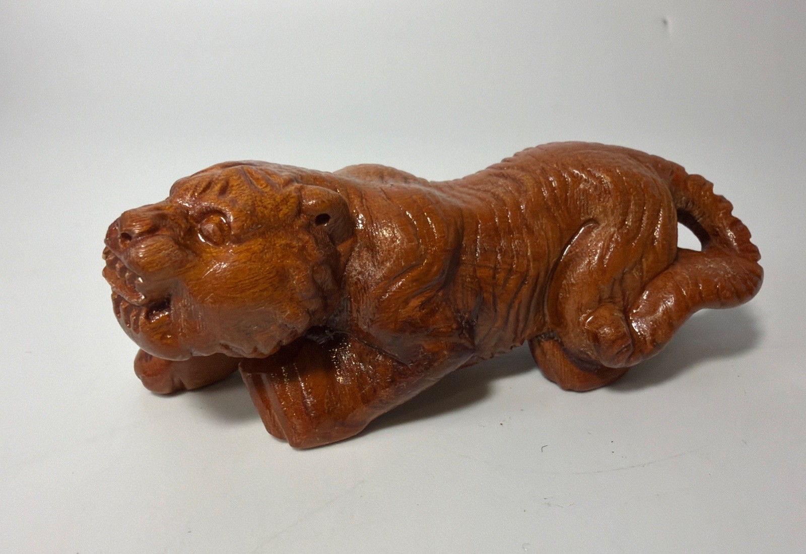 Chinese Zodiac Tiger Ornament Handmade Wood Carving