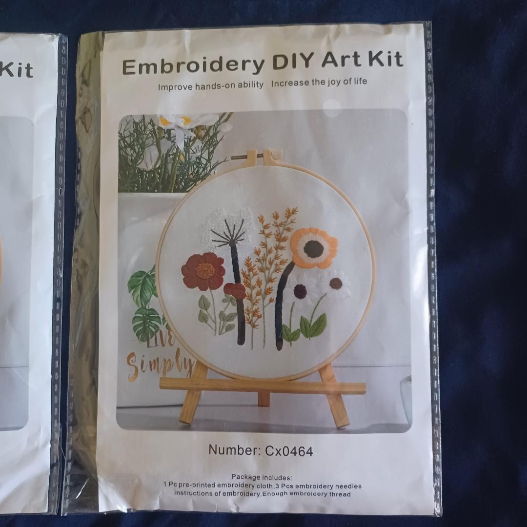 Set Of 2 DIY Flowers CX0464 & CX0465 Ebroidery Art Kits (Hoops Not Included)