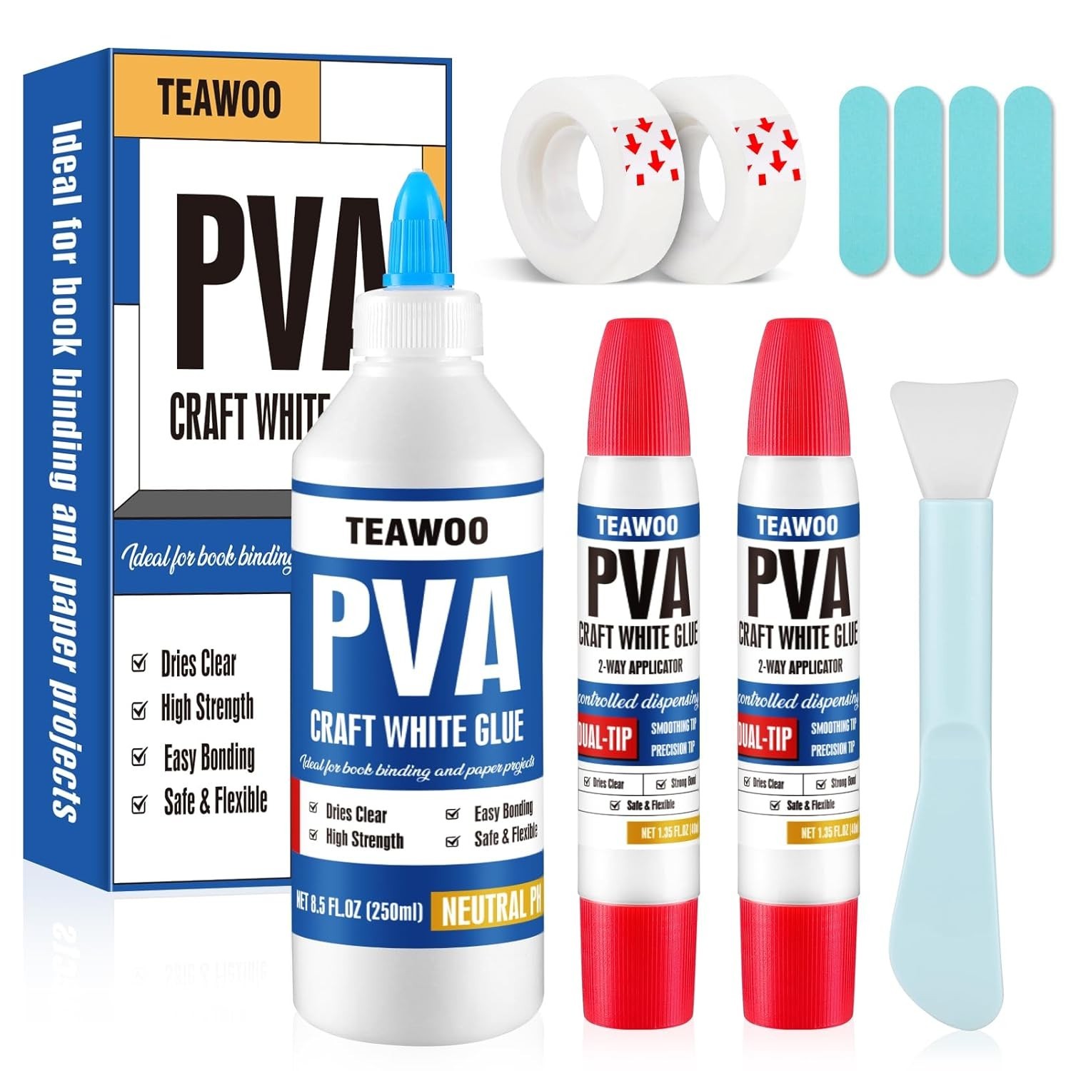 Book Repair & Binding Glue Kit – 8.5 Oz + 2×1.35 Oz Acid-Free PVA Adhesive #126