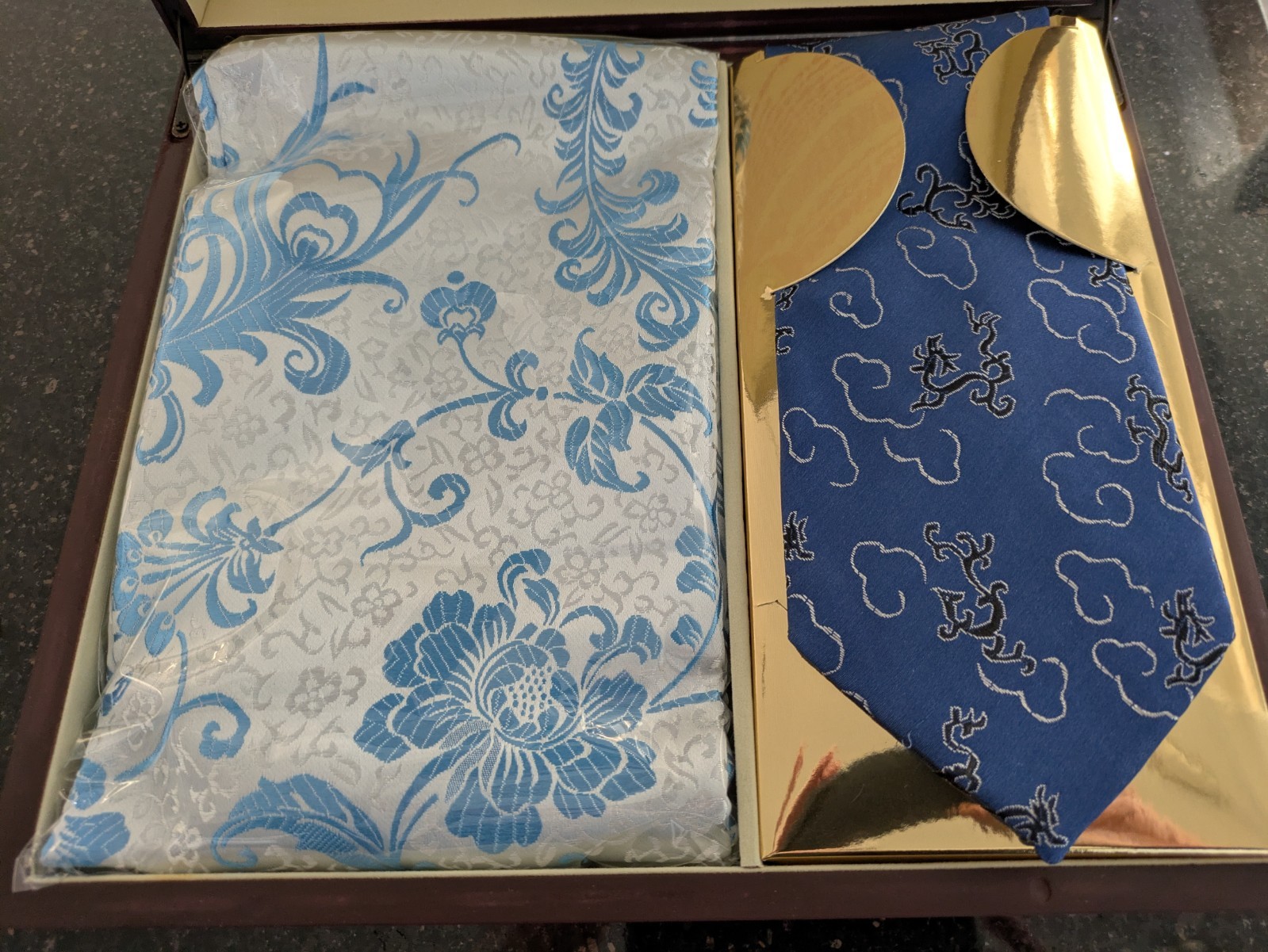 Authentic Asian Silk Scarf & Matching Tie – Chinese Brocade Gift Set